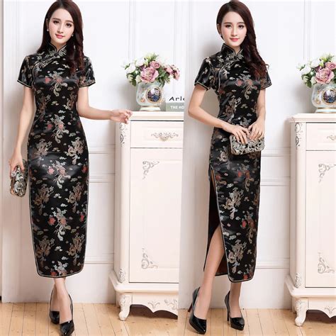 Fairily Preto Chin S Tradicional Vestido Qipao Cheongsam Cetim De Seda