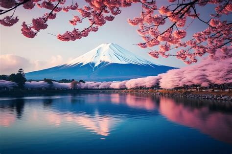 Premium Photo | Fuji mountain and cherry blossoms in spring