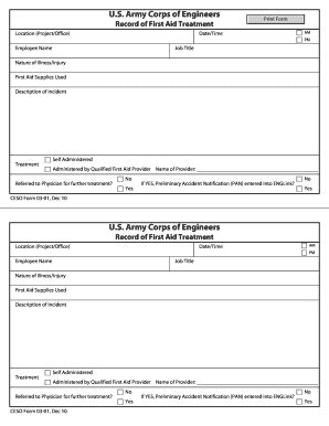 Fillable Online Usace Army Record Of First Aid Treatment U S