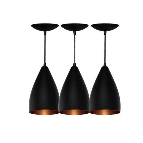 Trio Pendente Cone Preto Cobre Bancada Cozinha Gourmet Ilumania