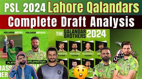 Lahore Qalandars Draft Analysis Lahore Qalandars Complete Squad For