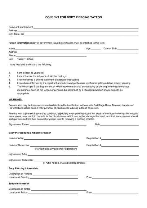 Free Printable Tattoo Consent Form Templates PDF Example