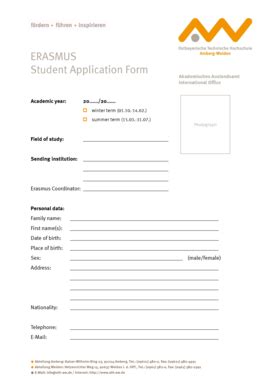 Fillable Online Erasmus Student Application Form Hochschule Amberg