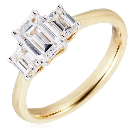 Fire Light 15ct Lab Grown Diamond Emerald Cut Trilogy Ring 14ct Gold Qvc Uk