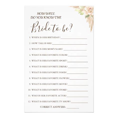 Floral How Well Do You Know Bride Game Card Flyer Zazzle