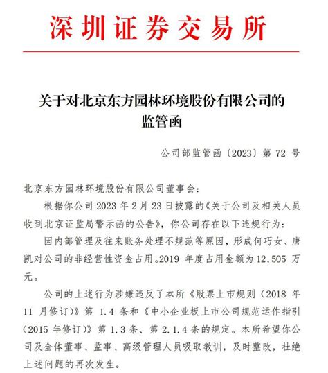 V观财报｜东方园林收监管函：原实控人夫妇非经营性占资超1 2亿 全球 新闻 华人头条