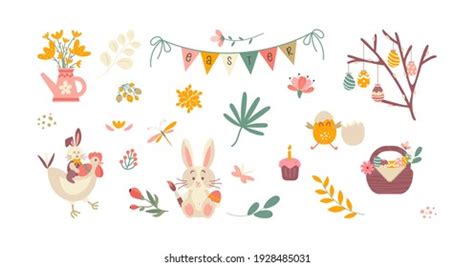 Set Cute Easter Cartoon Characters Design Stock Vector Royalty Free