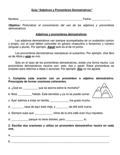 Guía Adjetivos y pronombres demostrativos 4 año básico profe social