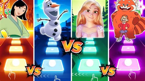 Mulan Vs Olaf Vs Tangled Vs Turning Red Meilin Tiles Hop Edm Youtube