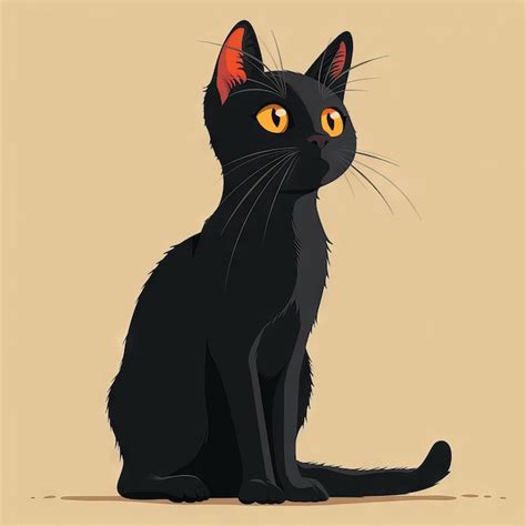 Premium Photo Curious Black Cat With Yellow Eyes Illustration Of A