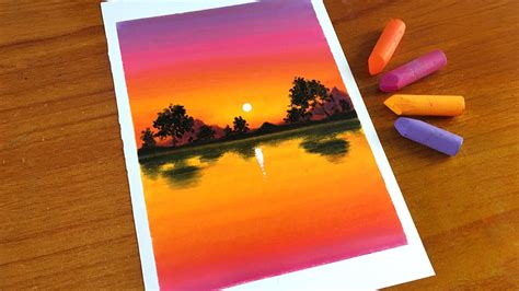 Oil Pastel Sunset Scenery Painting For Beginners Oil Pastel Drawing