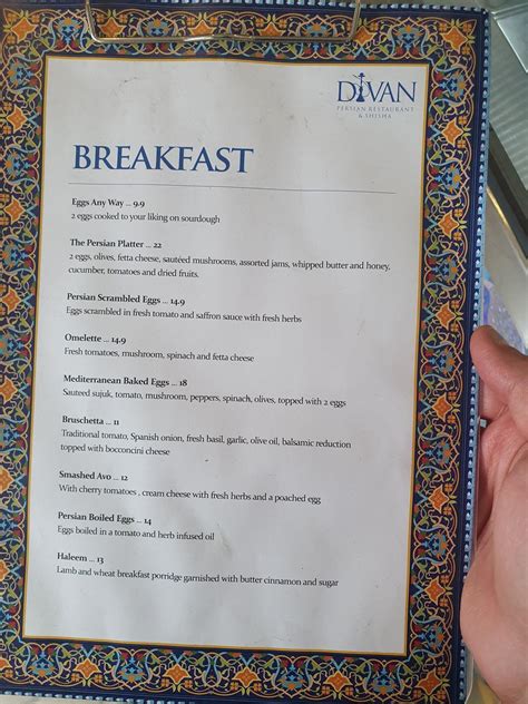 Menu At Divan Persian Restaurant And Shisha Thomastown