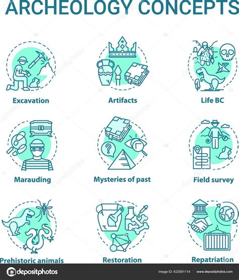 Archelogy Concept Icons Set Studying History Ancient Artifacts