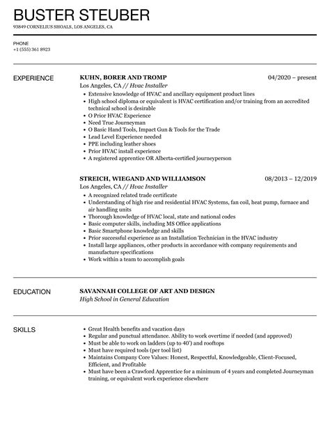 HVAC Resume Sample