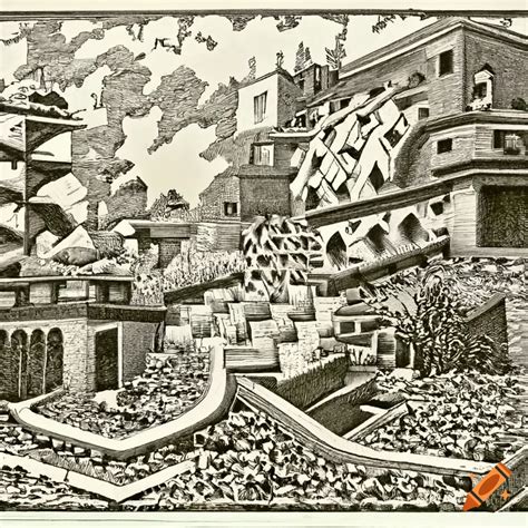 Mc escher landscape on Craiyon