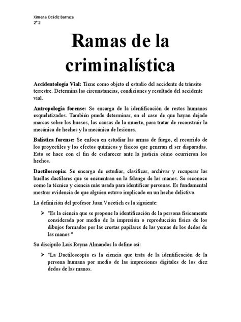 Ramas De La Criminalística Pdf Huella Dactilar