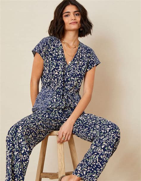 Printed Jumpsuit In Lenzing™ Ecovero™ Blue Jumpsuits Monsoon Uk