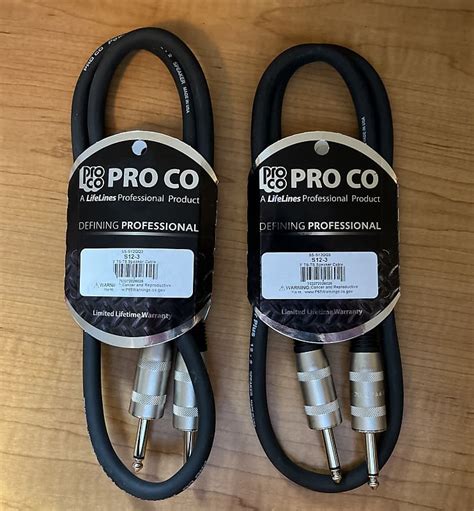 Two 2 Pro Co S12 3 1 4 TS To 1 4 TS Speaker Cables 3 Foot Reverb