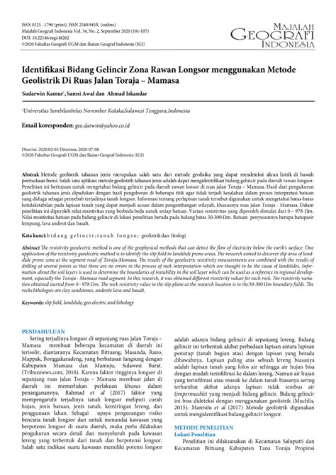PDF Identifikasi Bidang Gelincir Zona Rawan Longsor Menggunakan