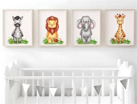 4 Piece Safari Animal Wall Art Set Safari Nursery Wall Prints Jungle