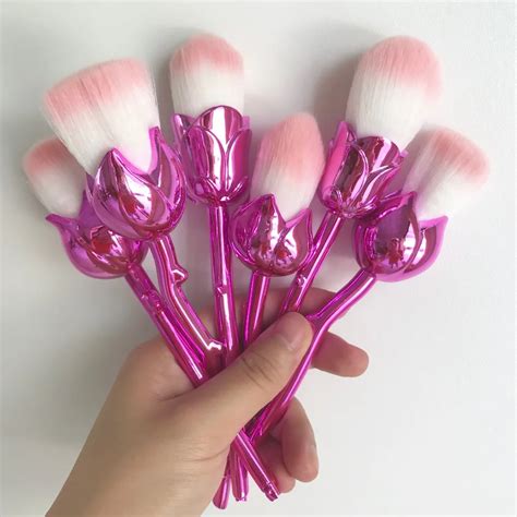 6PCS Cute Makeup Brushes Set Pink Flower Foundation Blush Brush Powder ...