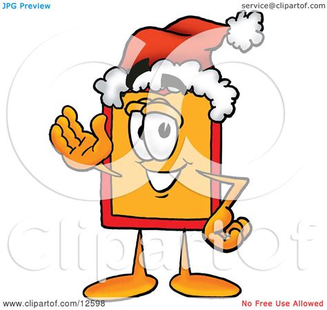 Clipart Picture Of A Price Tag Mascot Cartoon Character Wearing A Santa