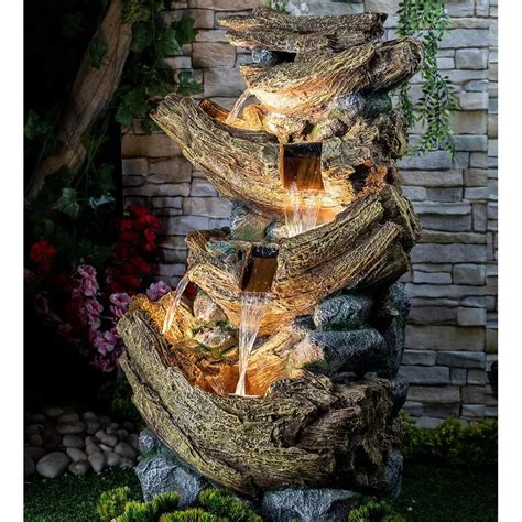 Designer Stone Wood Grey Indoor Water Fountain - WallMantra