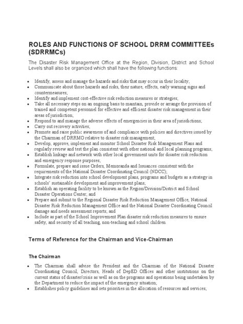 Roles And Functions Of School Drrm Committees Pdf Firefighting