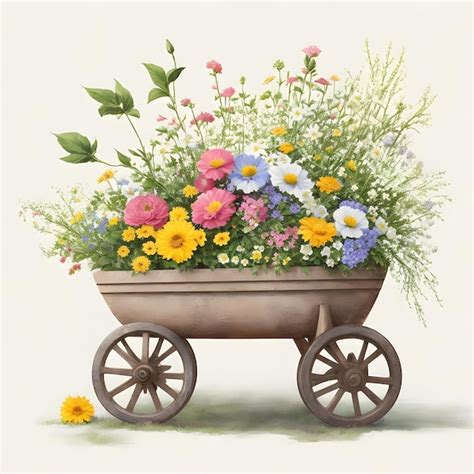 Premium AI Image Wheelbarrow With Flowers Clipart