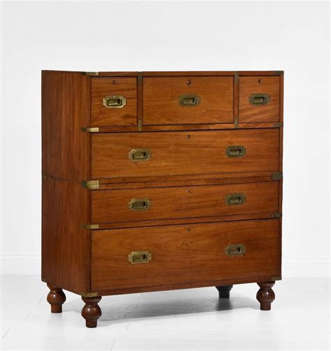 Brass Bound And Mahogany Campaign Chest Of Drawers 19th Century For Sale