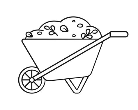 Wheelbarrow With Dirt Soil Cute Cartoon Outline Line Art Illustration