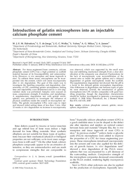 Pdf Introduction Of Gelatin Microspheres Into An Injectable Calcium