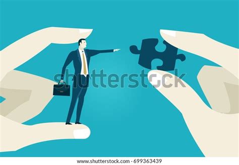 Human Hands Holding Businessmen Puzzle Piece Stock Vector Royalty Free