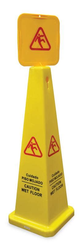 Four Sided Cone Shaped English Spanish Caution Wet Floor Sign Jfinefoods