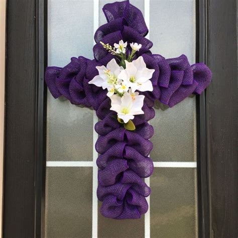 Easter Wreath Cross Wreath Burlap Easter Cross Door Hanger Etsy