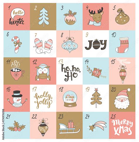 Christmas advent calendar with christmas symbols. Stock Vector | Adobe Stock