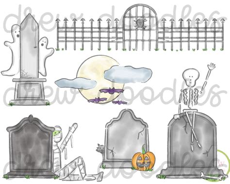 Watercolor Halloween Tombstones Digital Clip Art Set Instant Download ...