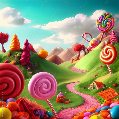 Candy land fantasy landscape ilustración de Stock Adobe Stock