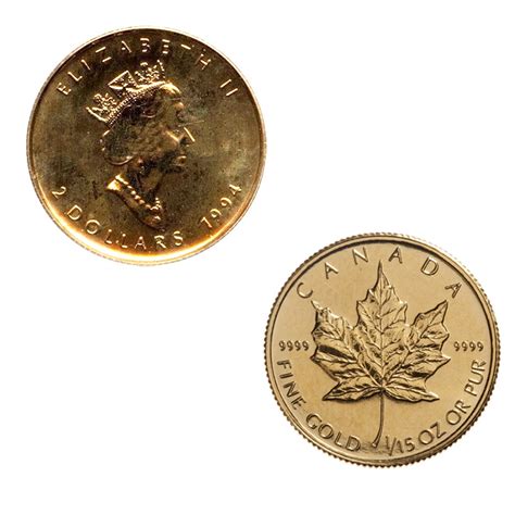 MAPLE LEAVES - 1/15 OUNCE PURE GOLD MAPLE LEAF - 1994 CANADIAN COINS