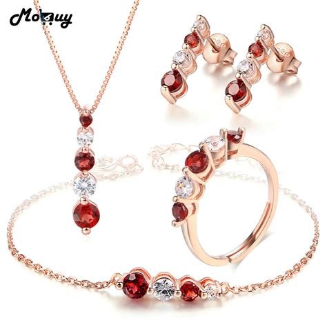 Mobuy Natural Gemstone 4pcs Red Garnet Jewelry Sets 100 925 Sterling