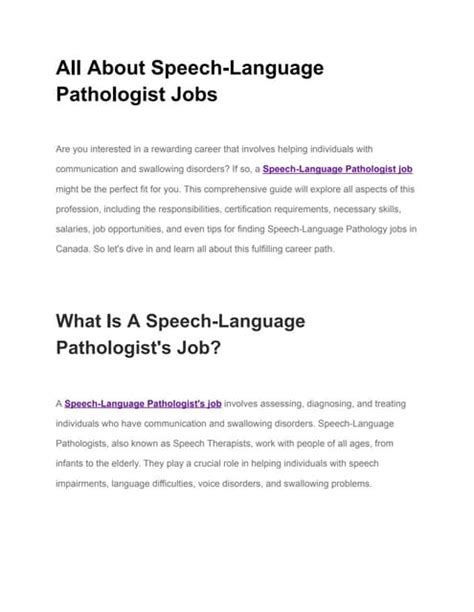 All About Speech Language Pathologist Jobspdf