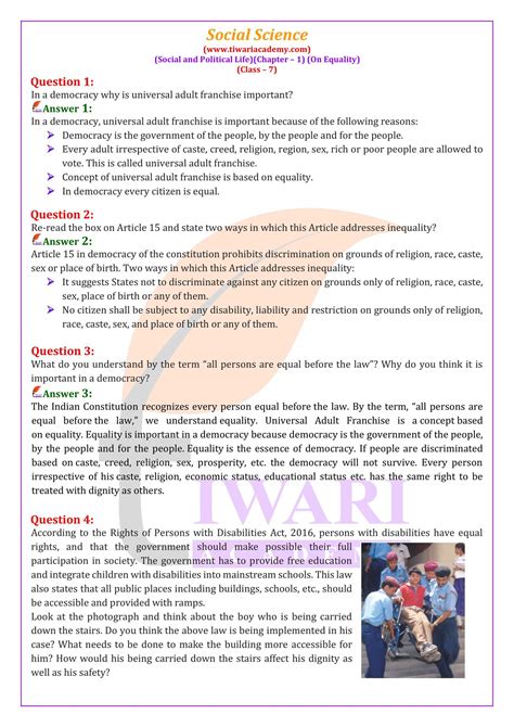 Ncert Solution For Class Social Science Civics Chapter On Equality