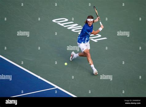 Stefanos Tsitsipas Of Greece Prepares To Hit A Backhand To Reilly