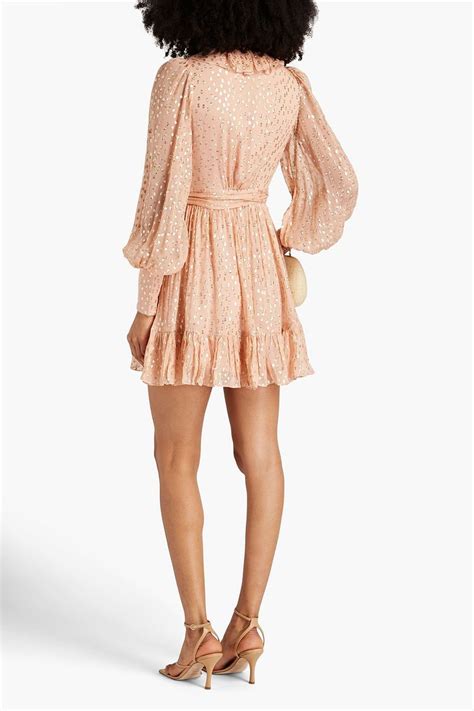 ZIMMERMANN Ruffled metallic fil coupé silk blend mini wrap dress THE