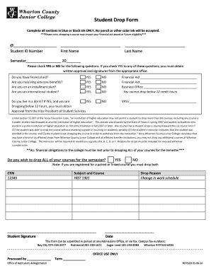 Fillable Online Wcjc Student Drop Form Wharton County Junior College