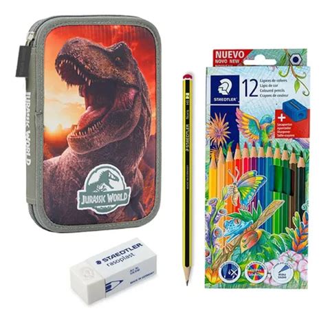 Kit Jurassic World Cartuchera 1 Piso Lapiz Staedtler Mooving MercadoLibre