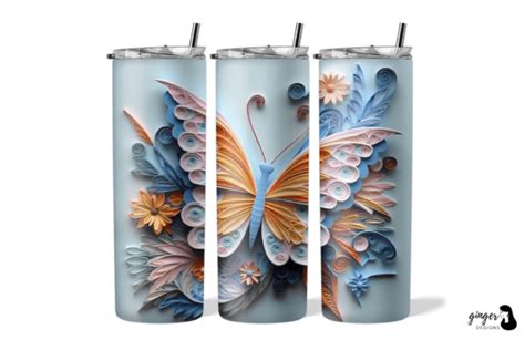 3d Butterflies Quilling 20oz Tumbler Graphic By Gingerdesign · Creative