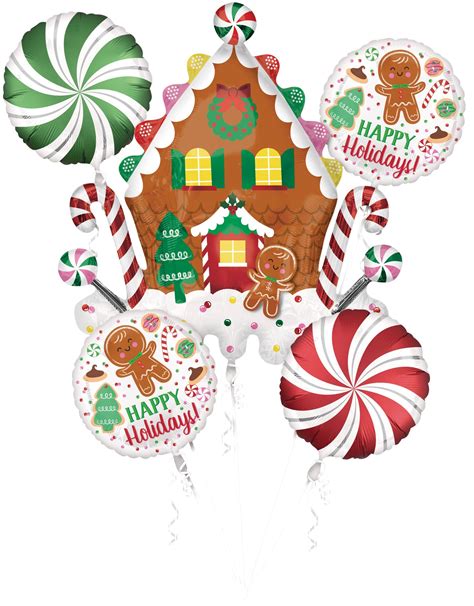 Happy Holidays Gingerbread Housepeppermint Candy Satin Foil Balloon