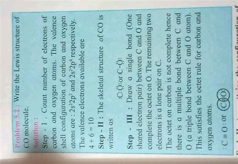 Problem 5.2 : Write the Lewis structure of CO molecule. Solution : Step ...