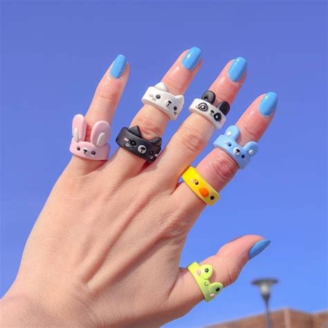 Chunky Rings Kawaii Rings Chunky Kawaii Rings Polymer Clay Etsy